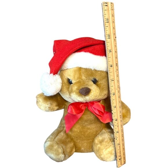Vintage Sasco Christmas Teddy Bear Plush Stuffed Animal With Santa Hat & Red Bow - Picture 13 of 14